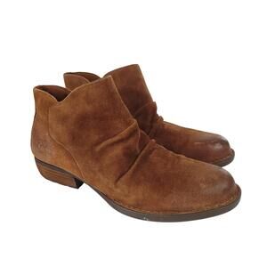 Born Adalee Bootie 11M Brown Suede Distressed Block Heel Side Zipper Ankle Boots